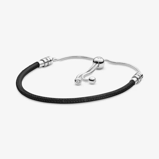 PANDORA : Pandora Moments Black Leather Slider Bracelet (11") -
