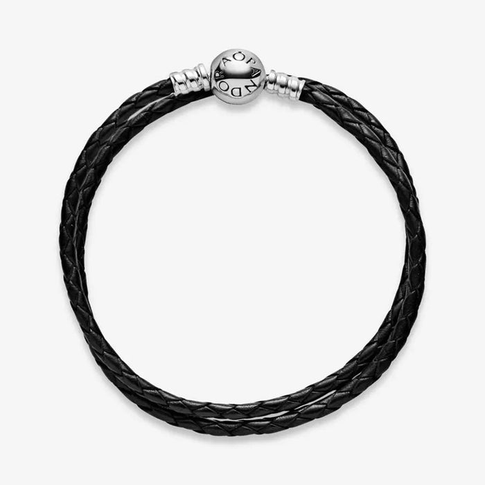 Pandora Moments Double Black Leather Bracelet | Black leather bracelet, Pandora  bracelet charms, Leather bracelet