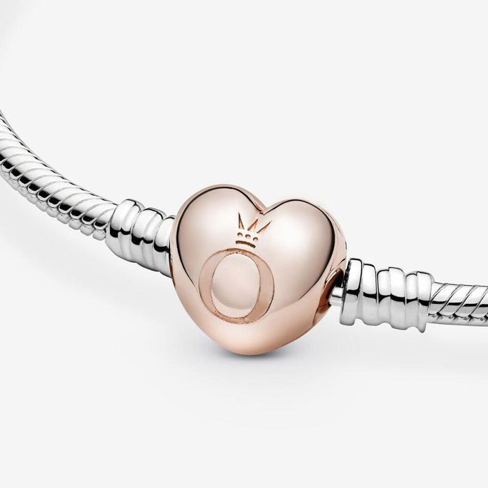 PANDORA : Pandora Moments Heart Clasp Snake Chain Bracelet in Sterling Silver & Rose Gold -