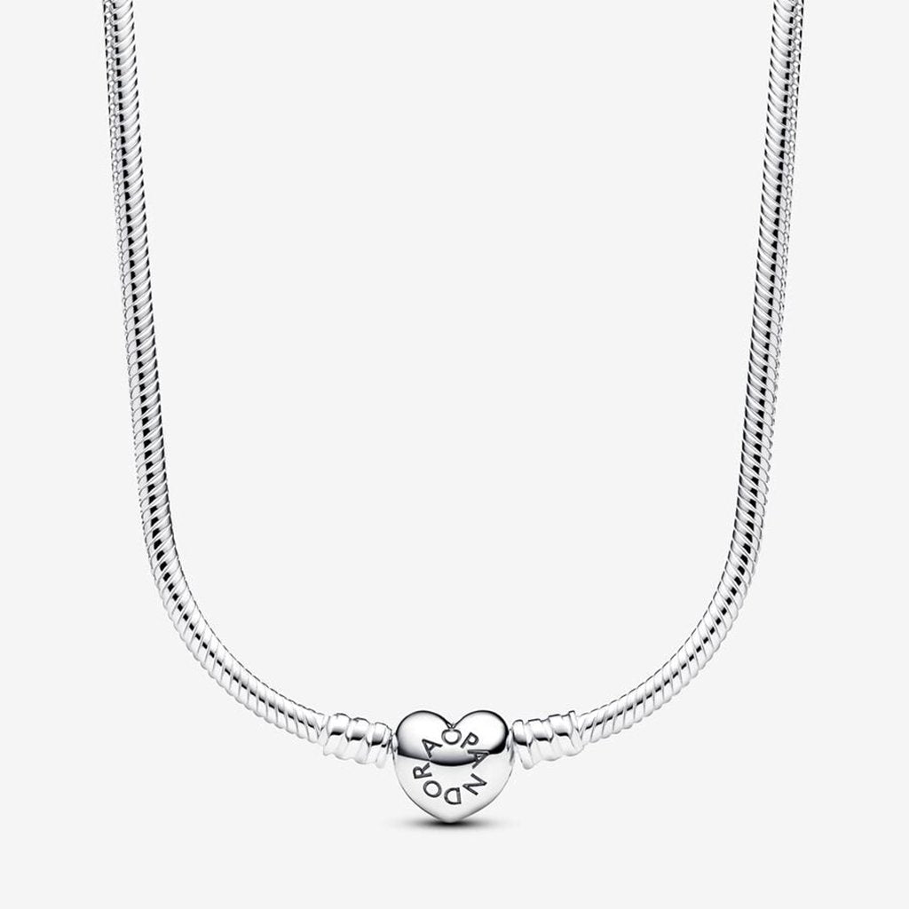 PANDORA : Heart Clasp Snake Chain Necklace - Sterling Silver (17.7