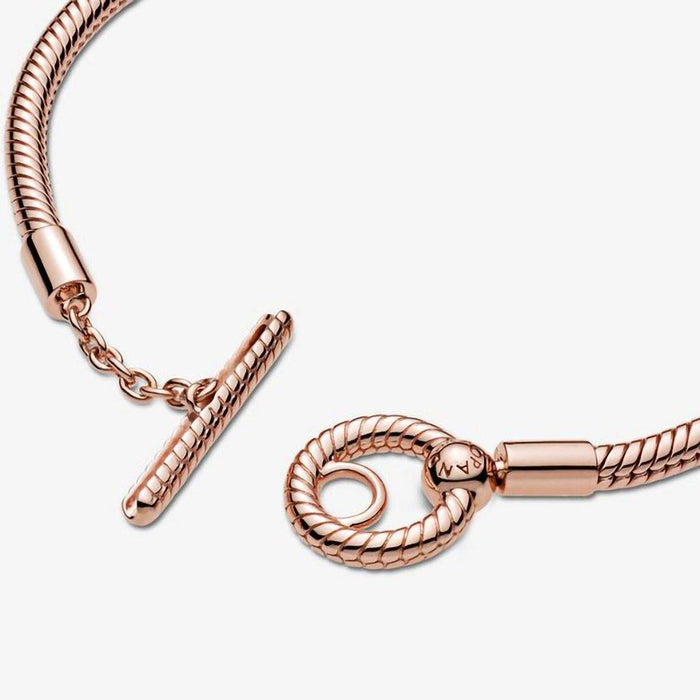 PANDORA : Pandora Moments T-Bar Snake Chain Bracelet in Rose Gold -