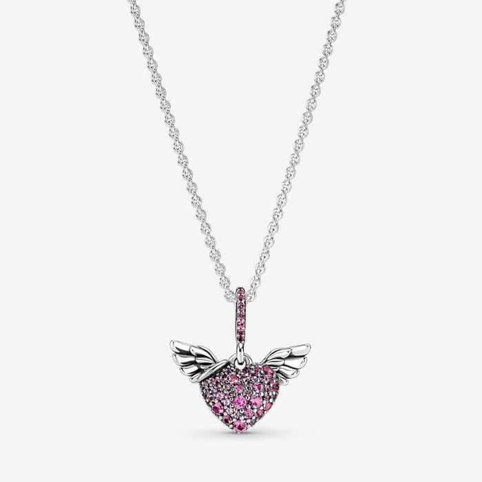 PANDORA : Pavé Heart & Angel Wings Necklace - 17.7" -