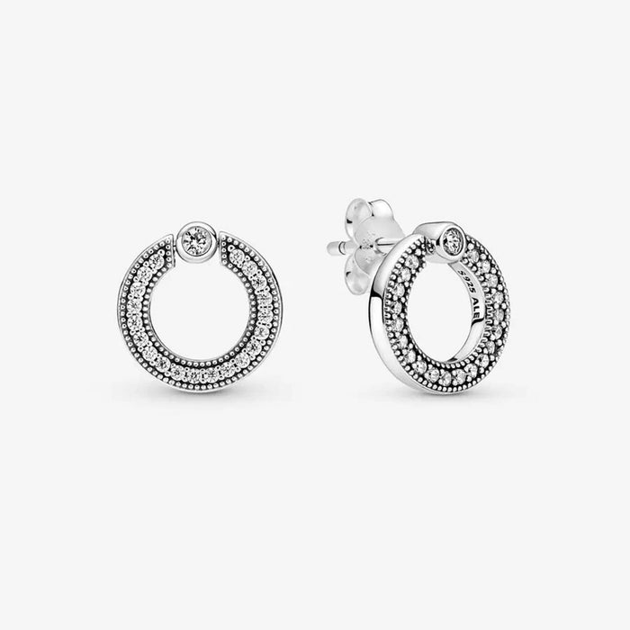 PANDORA : Pavé & Logo Circle Reversible Stud Earrings -