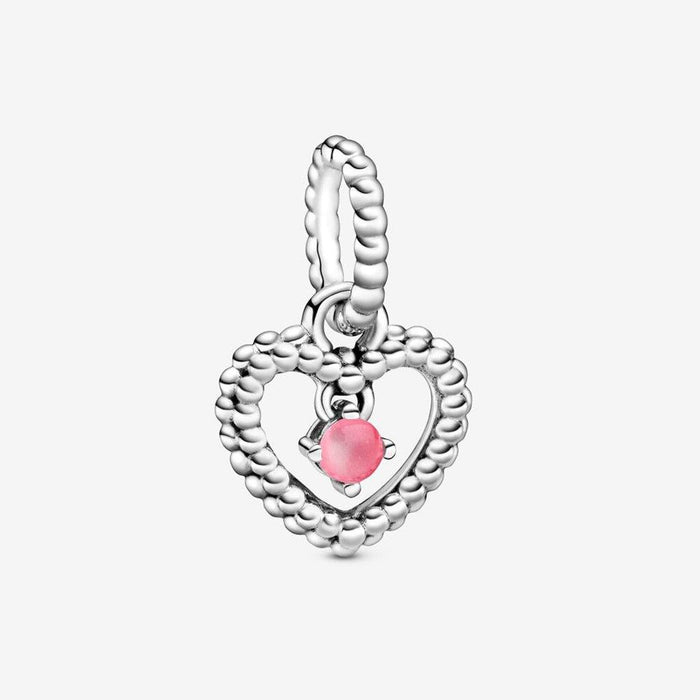 PANDORA : Petal Pink Beaded Heart Dangle Charm -