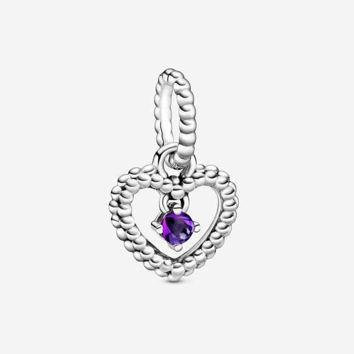 PANDORA : Purple Beaded Heart Dangle Charm -