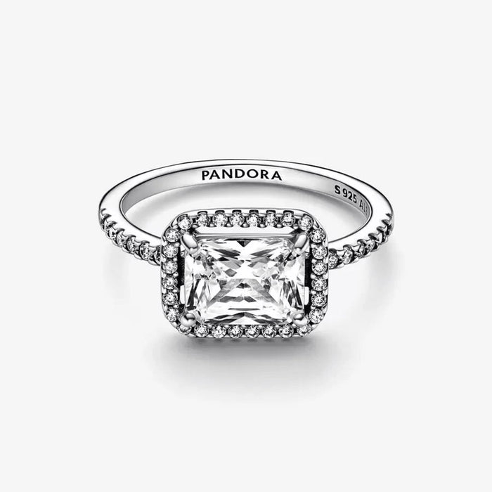 PANDORA : Rectangular Sparkling Halo Ring -
