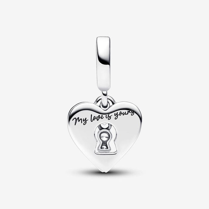 PANDORA : Red Heart & Keyhole Double Dangle Charm in Sterling Silver - PANDORA : Red Heart & Keyhole Double Dangle Charm in Sterling Silver