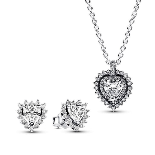 PANDORA : Sparkling Double Heart Halo Jewelry Gift Set - Sterling Silver - PANDORA : Sparkling Double Heart Halo Jewelry Gift Set - Sterling Silver