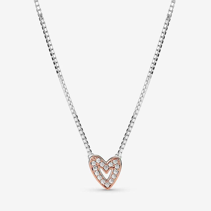PANDORA : Sparkling Freehand Heart Necklace - 17.7" -