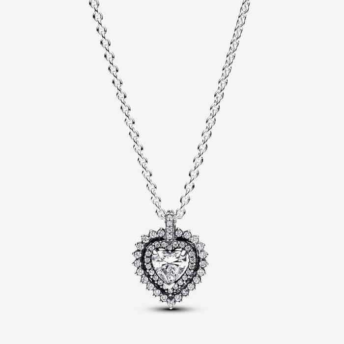 PANDORA : Sparkling Heart Halo Pendant Necklace - Sterling Silver - PANDORA : Sparkling Heart Halo Pendant Necklace - Sterling Silver