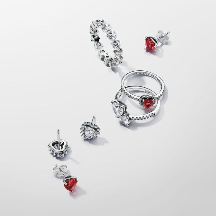 PANDORA : Sparkling Heart Halo Stud Earrings - Sterling Silver - PANDORA : Sparkling Heart Halo Stud Earrings - Sterling Silver