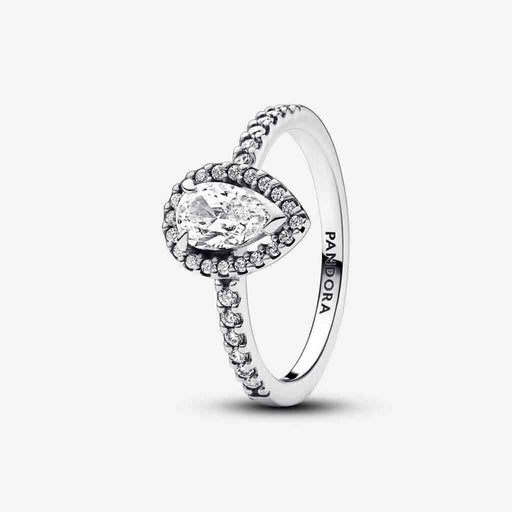 PANDORA : Sparkling Pear Halo Ring in Sterling Silver - PANDORA : Sparkling Pear Halo Ring in Sterling Silver