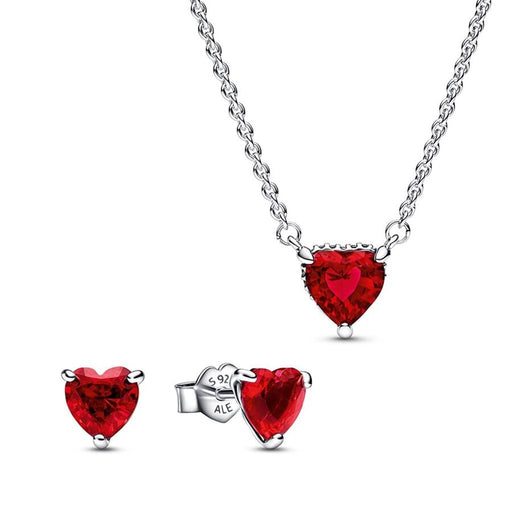 PANDORA : Sparkling Red Heart Jewelry Gift Set - Sterling Silver - PANDORA : Sparkling Red Heart Jewelry Gift Set - Sterling Silver