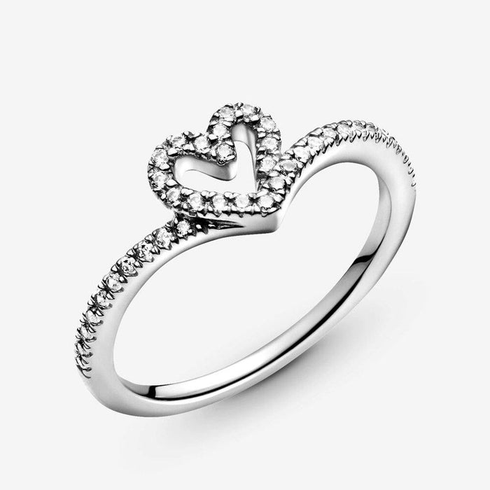 PANDORA : Sparkling Wishbone Heart Ring -