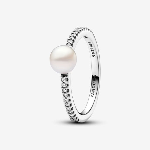 PANDORA : Treated Freshwater Cultured Pearl & Pavé Ring - Sterling Silver - PANDORA : Treated Freshwater Cultured Pearl & Pavé Ring - Sterling Silver
