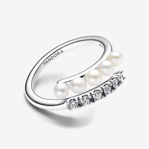 PANDORA : Treated Freshwater Cultured Pearls & Pavé Open Ring - Sterling Silver - PANDORA : Treated Freshwater Cultured Pearls & Pavé Open Ring - Sterling Silver