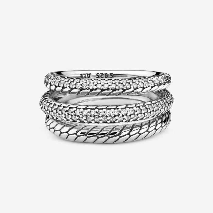 PANDORA : Triple Band Pavé Snake Chain Pattern Ring -