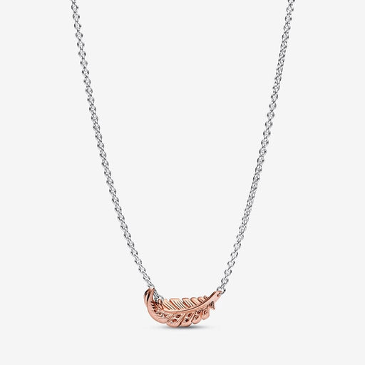 PANDORA : Two-Tone Floating Curved Feather Collier Necklace -