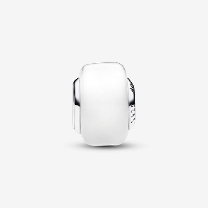 PANDORA : White Mini Murano Glass Charm in Sterling Silver - PANDORA : White Mini Murano Glass Charm in Sterling Silver