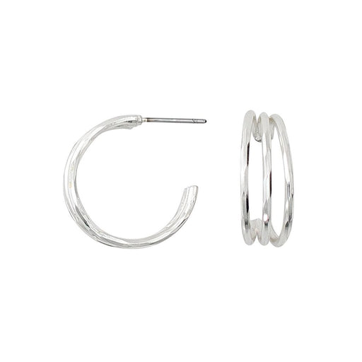 Periwinkle by Barlow : .75' Silver Three Row Hoops Earrings - Periwinkle by Barlow : .75' Silver Three Row Hoops Earrings