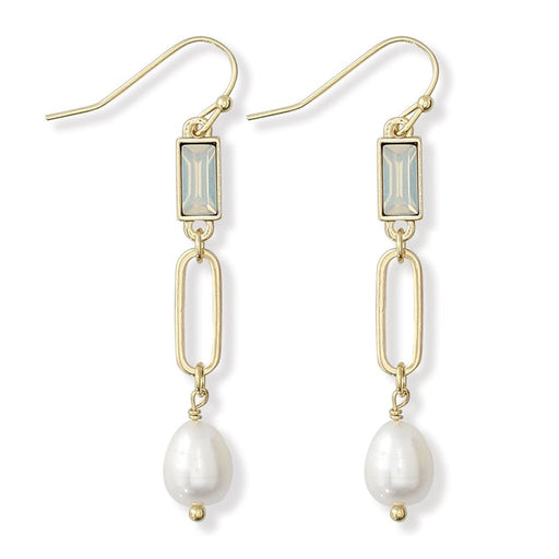 Periwinkle by Barlow : Faceted Mint Resin & Natural Pearl Drops Earrings - Periwinkle by Barlow : Faceted Mint Resin & Natural Pearl Drops Earrings
