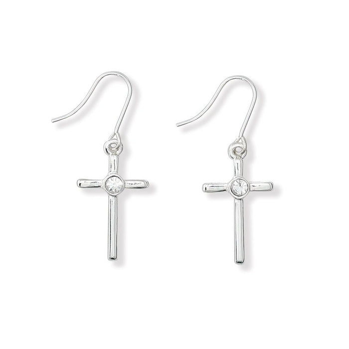 Periwinkle by Barlow : Silver Cross With Crystal Inset Earrings - Periwinkle by Barlow : Silver Cross With Crystal Inset Earrings