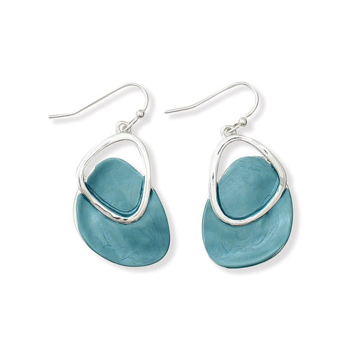 Periwinkle by Barlow : Silver Drops With Aqua Enamel Earrings - Periwinkle by Barlow : Silver Drops With Aqua Enamel Earrings