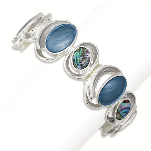 Periwinkle by Barlow : Silver Stretch Bracelet With Blue Enamel Inlay - Periwinkle by Barlow : Silver Stretch Bracelet With Blue Enamel Inlay