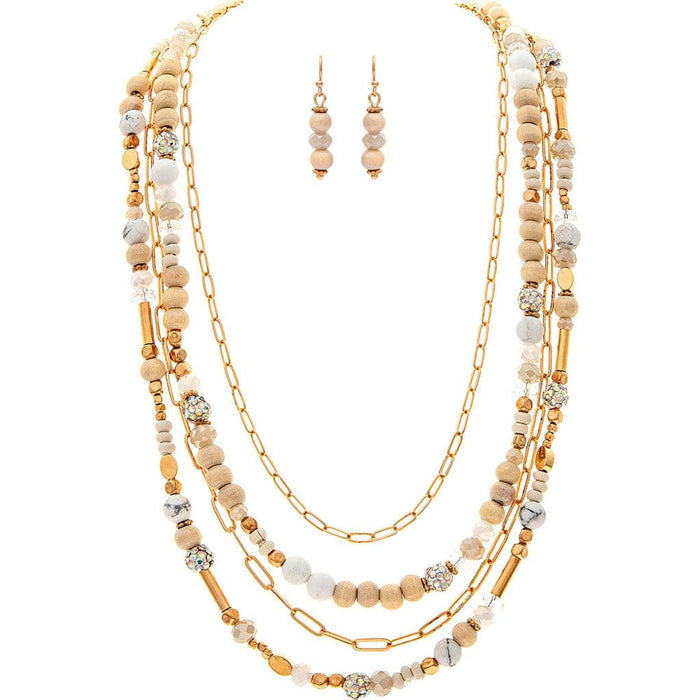 Rain : Gold Chain White Stone Necklace Set -