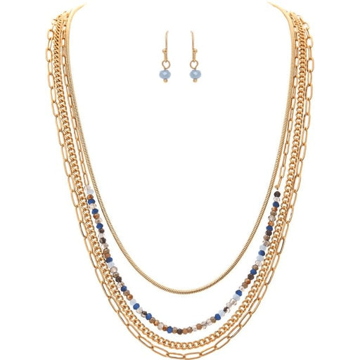 Rain : Gold Four Row Chain Glass Bead Necklace Set -