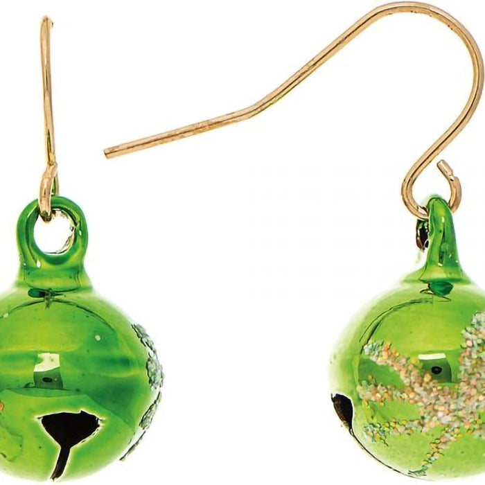 Rain : Gold Green Glitter Jingle Ornament Earrings - Rain : Gold Green Glitter Jingle Ornament Earrings