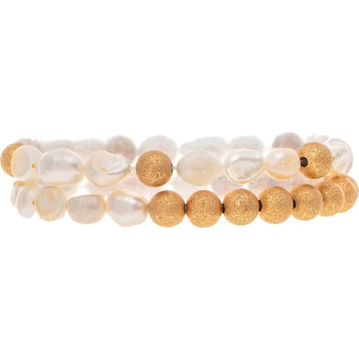 Rain : Gold Sanded & Freshwater Pearl Beaded Bracelet Set - Rain : Gold Sanded & Freshwater Pearl Beaded Bracelet Set