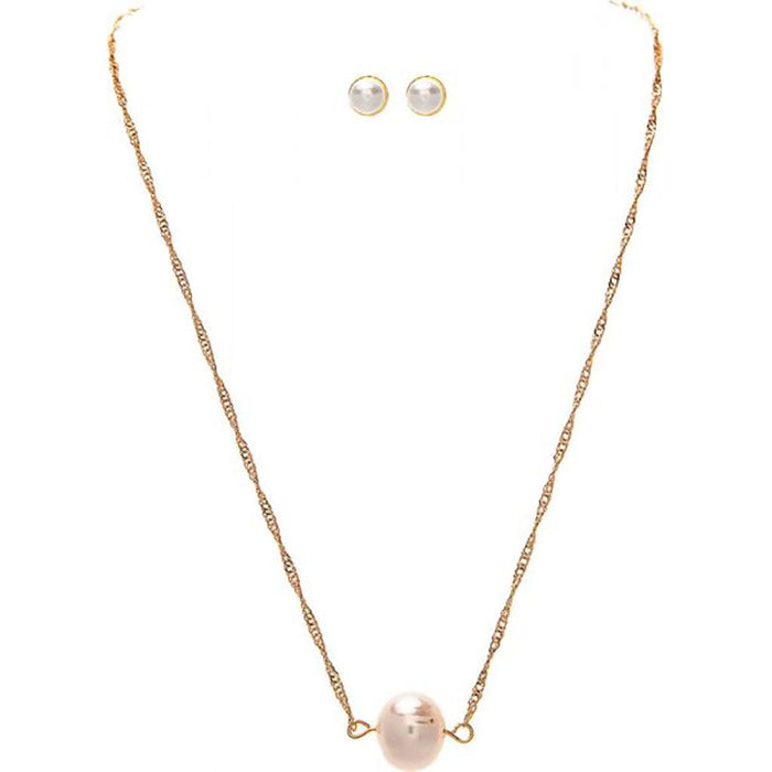 Rain : Gold Single Freshwater Pearl Dainty Necklace Set -