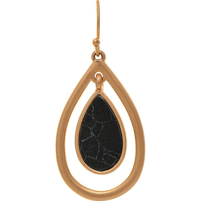 Rain : Gold Teardrop Black Center Earrings - Rain : Gold Teardrop Black Center Earrings