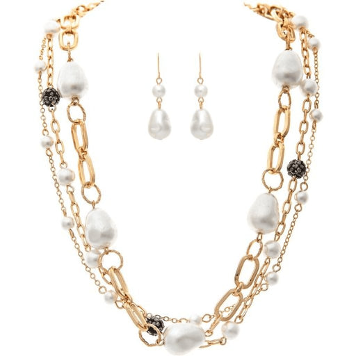 Rain : Gold White Faux Pearl Baubles Necklace Set -