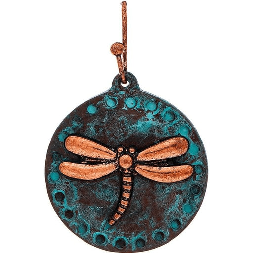 Rain : Patina Disc Copper Dragonfly Overlay Earrings -