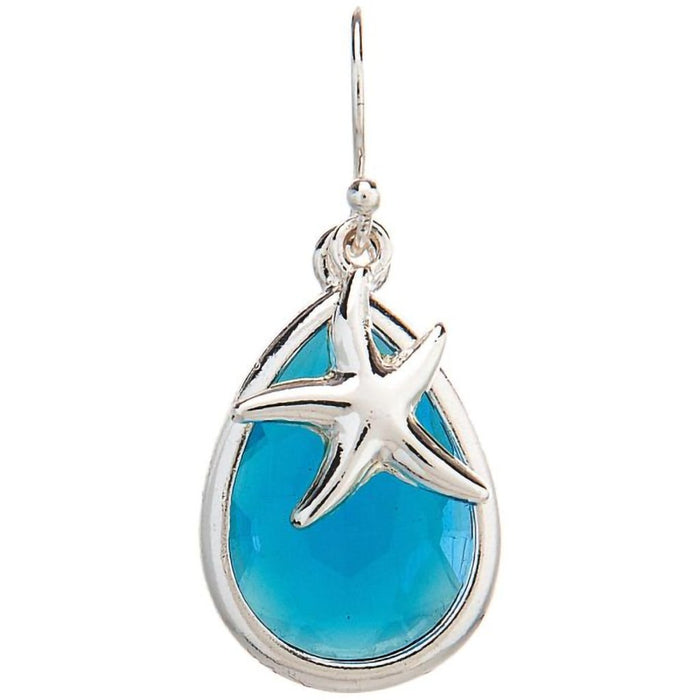 Rain : Silver Blue Teardrop Starfish Earrings - Rain : Silver Blue Teardrop Starfish Earrings