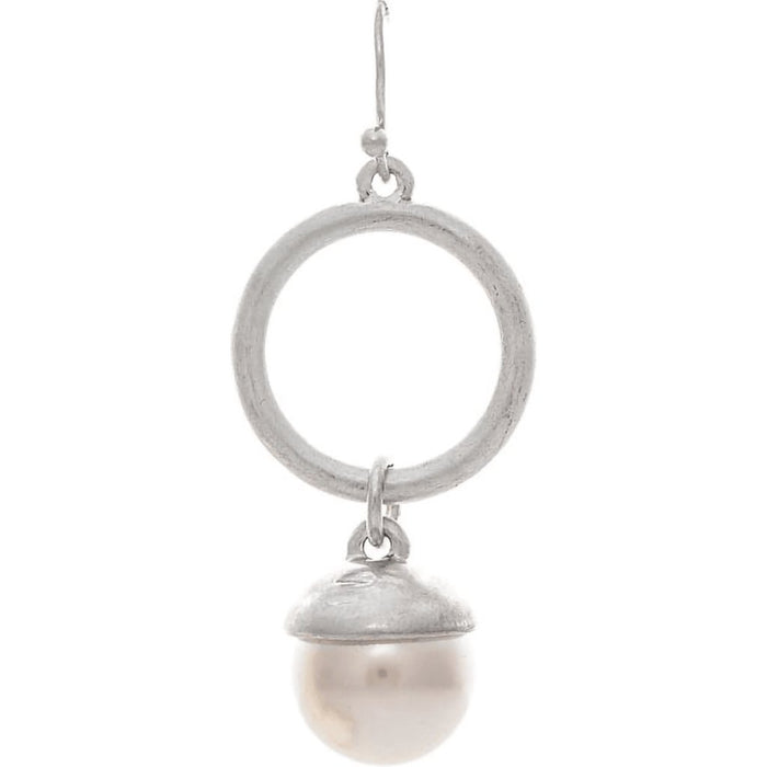 Rain : Silver Circle Pearl Drop Earrings -