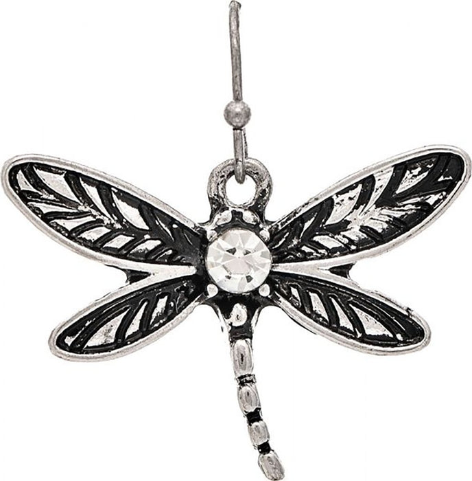 Rain : Silver Crystal Heart Dragonfly Earring - Rain : Silver Crystal Heart Dragonfly Earring