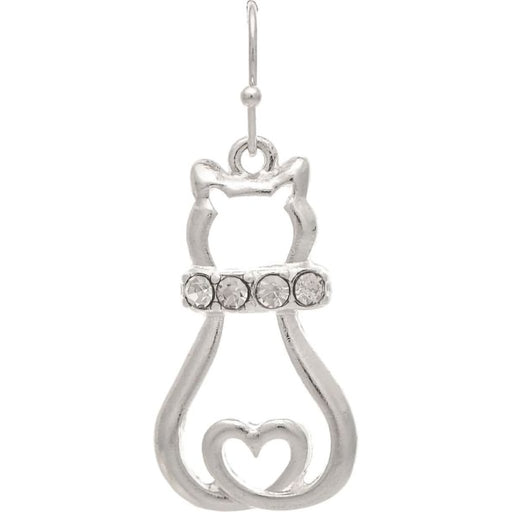 Rain : Silver Crystal Love Kitty Cat Outline Earring - Rain : Silver Crystal Love Kitty Cat Outline Earring