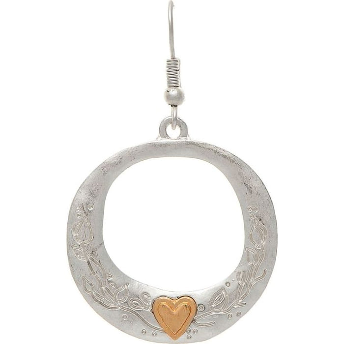 Rain : Silver Engraved Circle Heart Earrings - Rain : Silver Engraved Circle Heart Earrings