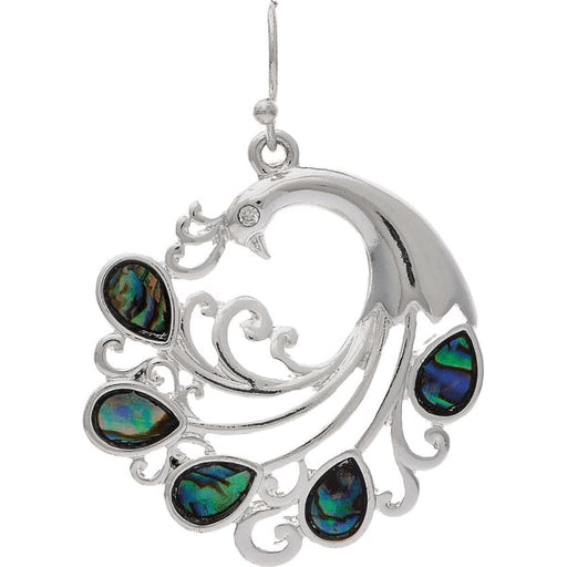 Rain : Silver Fancy Swirl Abalone Peacock Earrings -