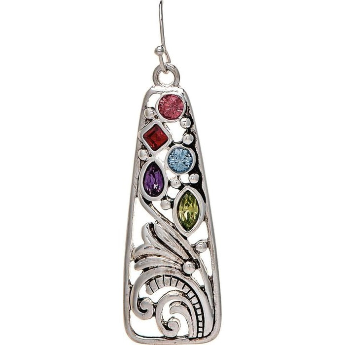 Rain : Silver Multi Crystals Filigree Earrings - Rain : Silver Multi Crystals Filigree Earrings