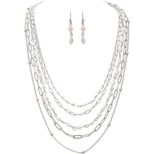 Rain : Silver Multiple Strand Chain Pearl Necklace Set -