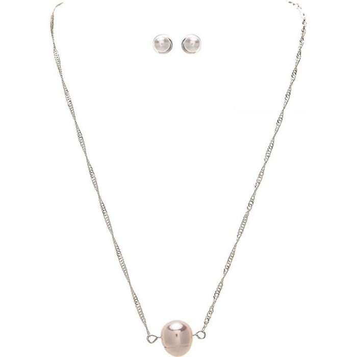 Rain : Silver Single Freshwater Pearl Dainty Necklace Set -