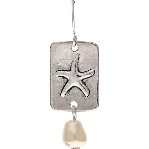 Rain : Silver Starfish Stamp Bar Earrings - Rain : Silver Starfish Stamp Bar Earrings