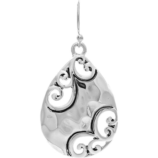Rain : Silver Swirly Decorated Teardrop Earrings -