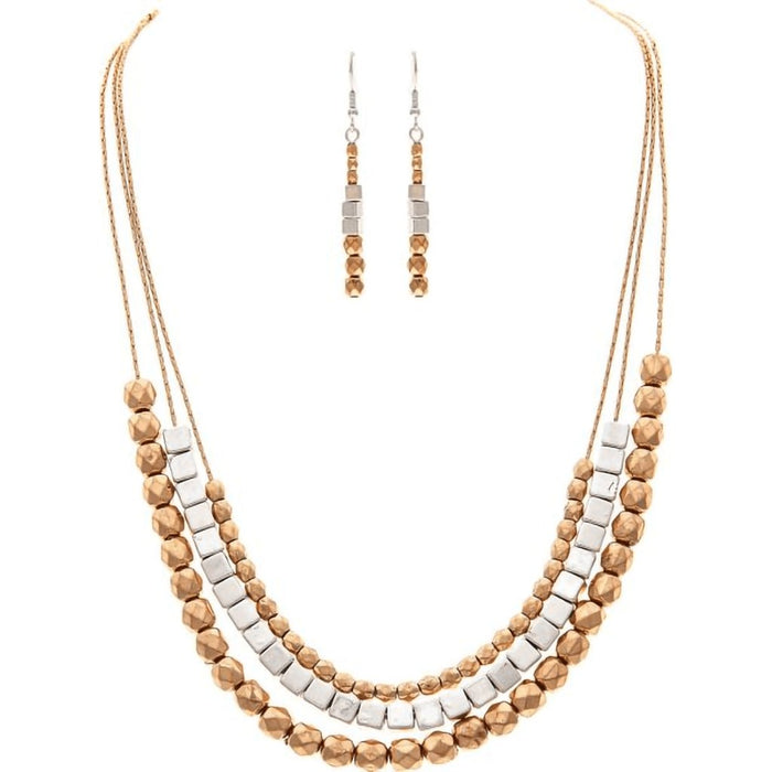 Rain : Two Tone Mixed Beads Three Layer Necklace Set -