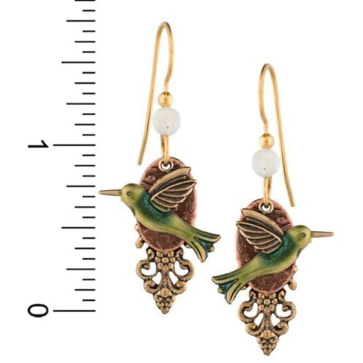 Silver Forest Earrings - Hummingbird Flight Dangle -