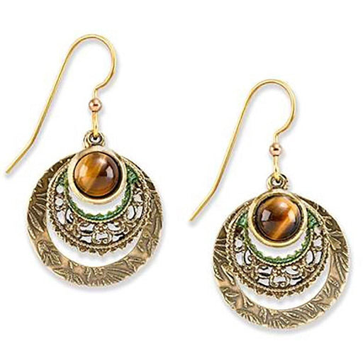 Silver Forest Earrings - Tiger Eye on Circles -
